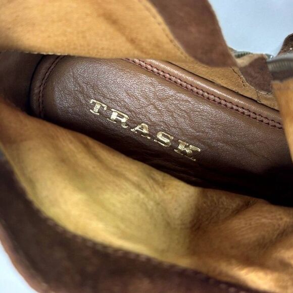 Trask Naomi Suede Brown Ankle Boots Low Cut Booties Buckle Leather Comfy NWOT - Picture 6 of 12